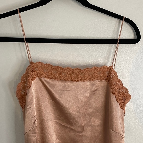 Maurie + Eve Lace Trimmed Slip Dress Midi Warm Tan Pink Size 2 - Picture 2 of 9